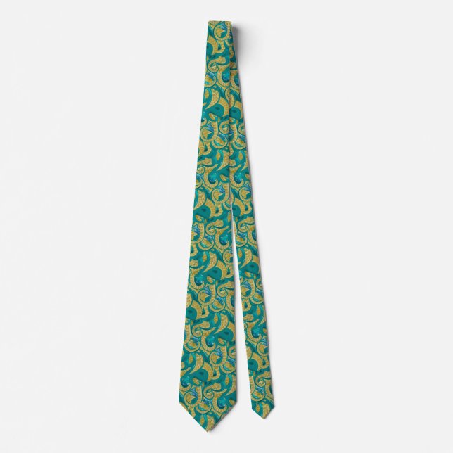 Octopus Design Neck Tie - Turquise Guld Slips (Framsida)
