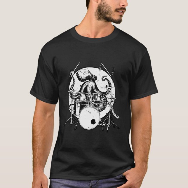 Octopus Drum Gift Drummer (närvarande) T Shirt (Framsida)
