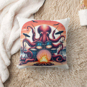 Octopus Drumming av Beach vid Sunset Kudde