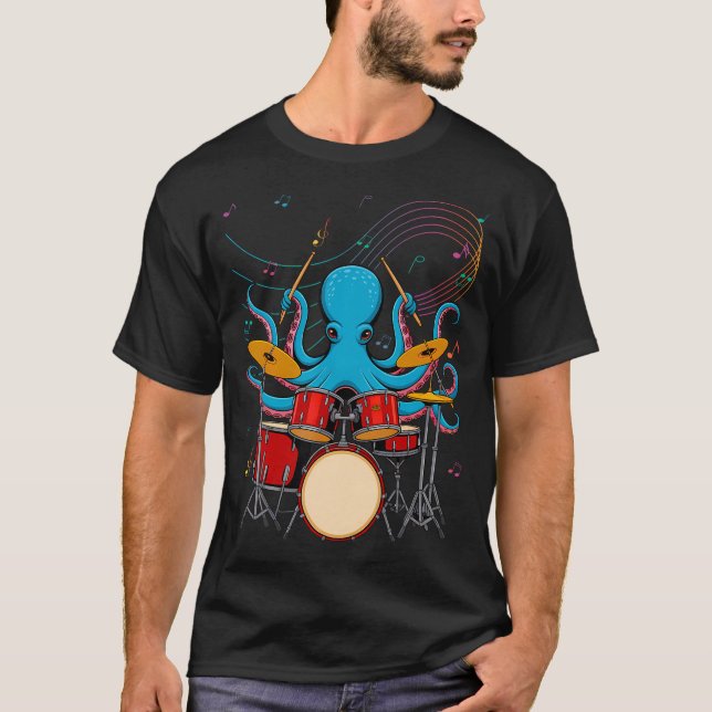 Octopus Drums Music Lover Funny T Shirt (Framsida)