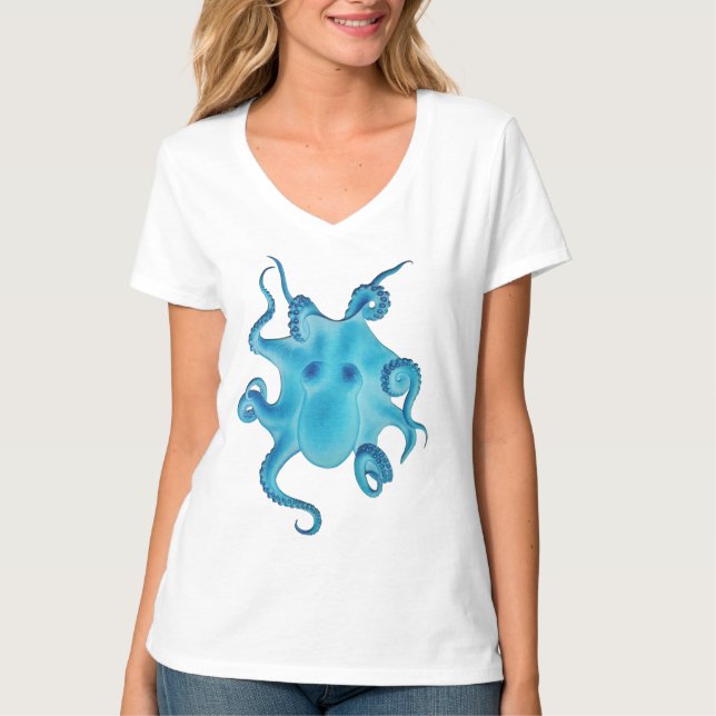 Octopus Electric Ocean Blue Kraken Majestic Sea  T Shirt (Framsida)