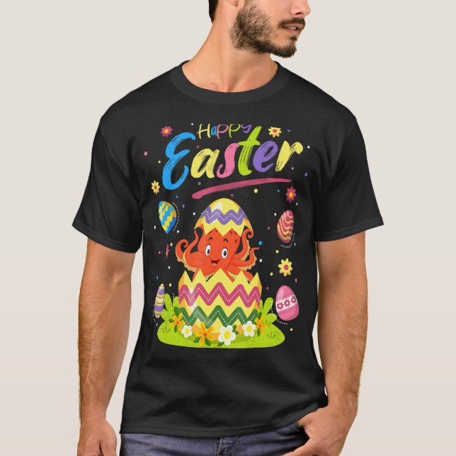 Octopus Fiske Påskägg Octopus Glad påsk T Shirt (Framsida)