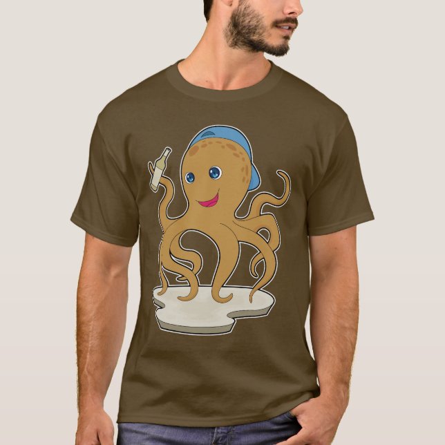 Octopus Flaska Beer T Shirt (Framsida)