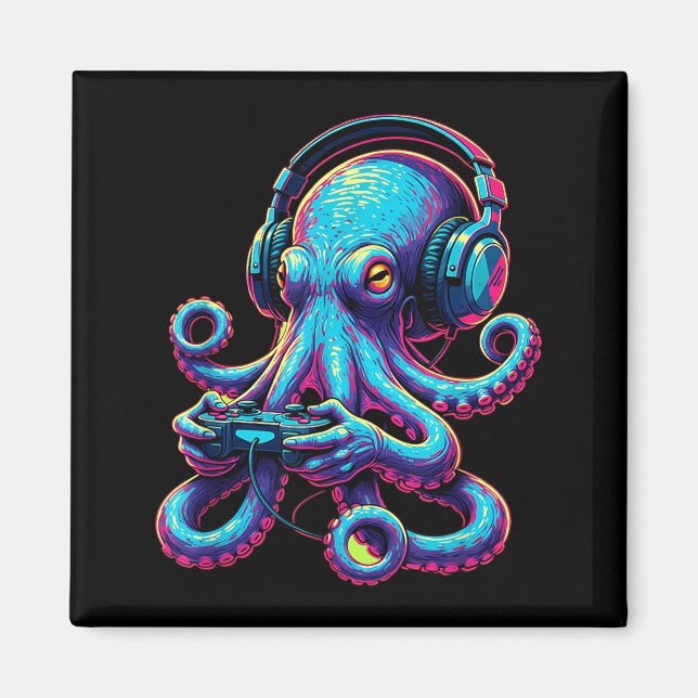 Octopus Gaming Animal Video Games Funny Octopus  Magnet (Framsidan)