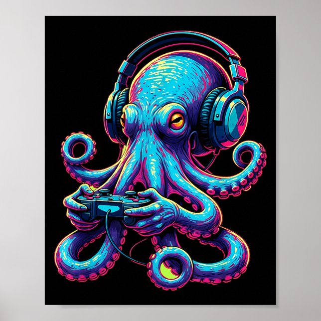 Octopus Gaming Animal Video Games Funny Octopus  Poster (Framsidan)
