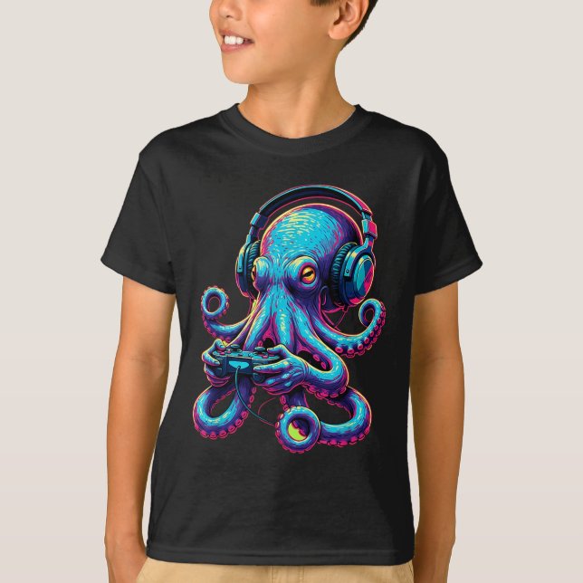 Octopus Gaming Animal Video Games Funny Octopus  T Shirt (Framsida)