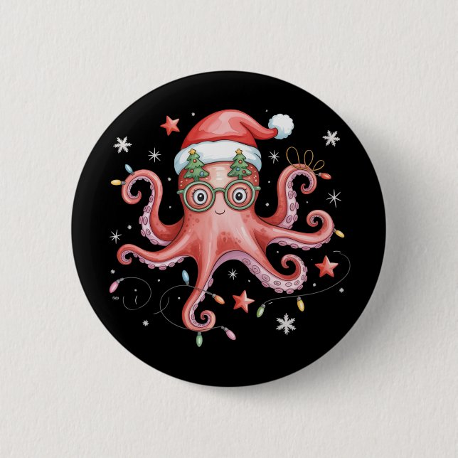 Octopus Glasses Santa Hat Christmas Light Ocean  Knapp (Framsida)