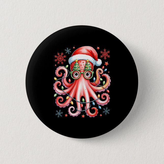 Octopus Gles Santa Hat Christmas Light Ocean Anima Knapp (Framsida)