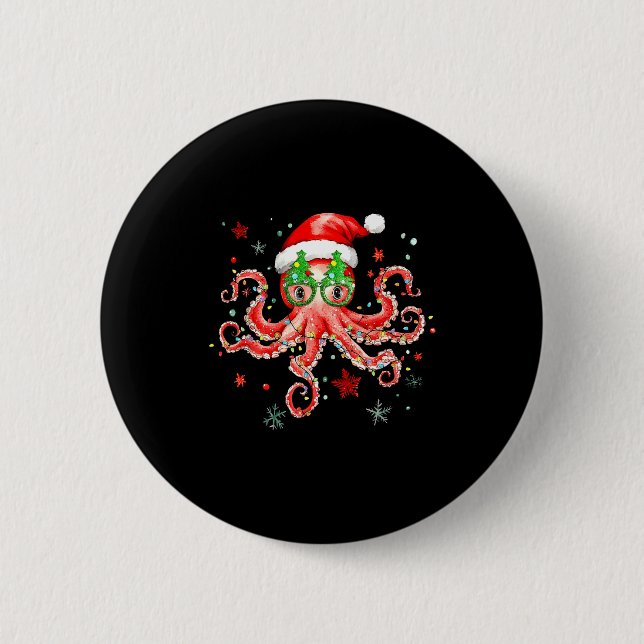 Octopus Gles Santa Hat Christmas Light Ocean Anima Knapp (Framsida)