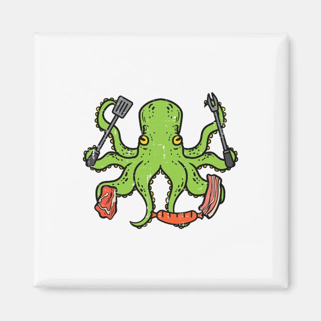 Octopus Grilling Bbq Funny Byrbecue Kött Älskare M Magnet (Framsidan)