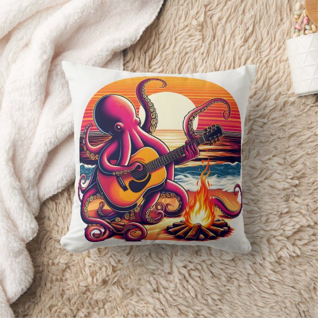 Octopus Guitar av Beach Campfire Kudde (Filt)