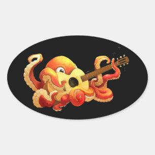 Octopus Guitar Sticker Ovalt Klistermärke