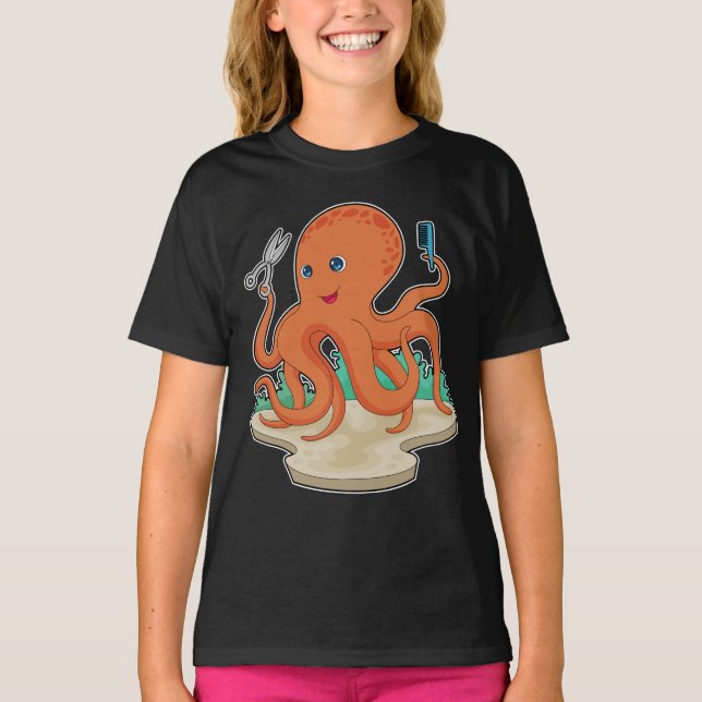 Octopus Hairdresser Scissors T Shirt (Framsida)