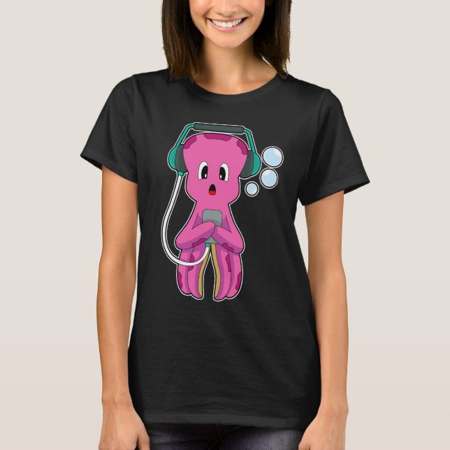 Octopus Headphone Music T Shirt (Framsida)