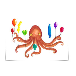 Octopus Holding Balloons Lycklig 8: e födelsedagsk Kort