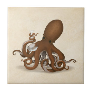 Octopus Holding Chemistry Flask Steampunk Science Kakelplatta