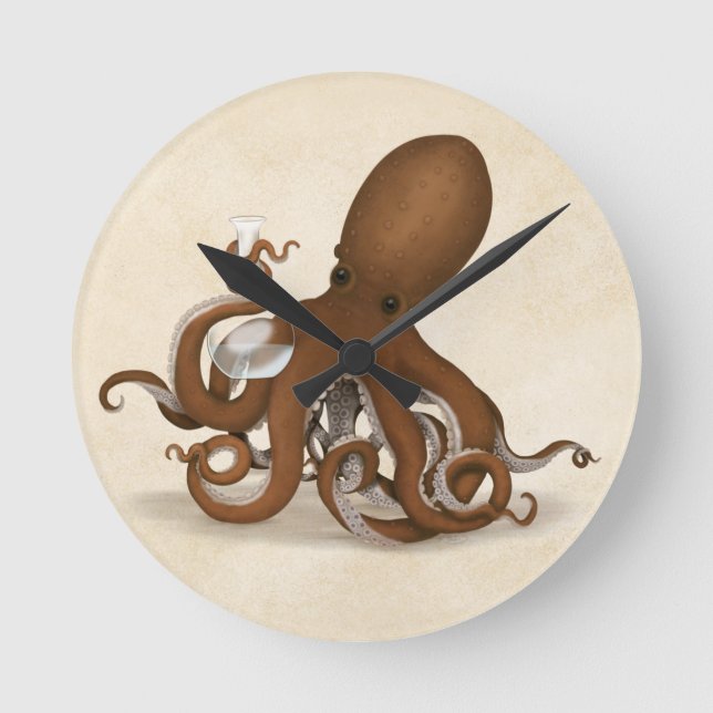 Octopus Holding Chemistry Flask Steampunk Science Rund Klocka (Framsida)