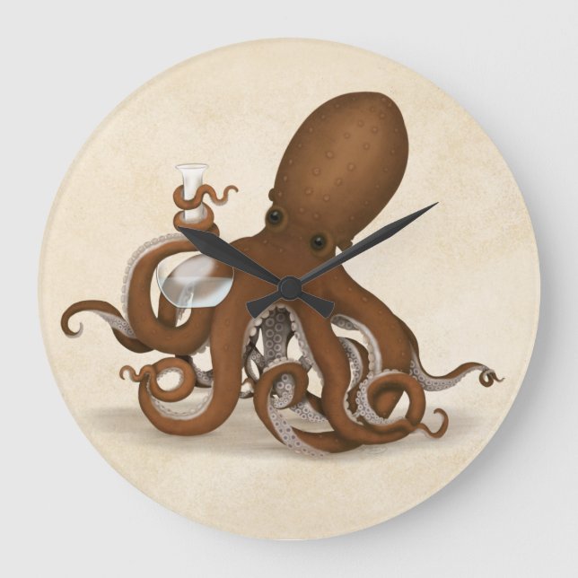 Octopus Holding Chemistry Flask Steampunk Science Stor Klocka (Framsida)