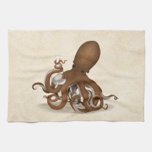 Octopus Holding Glass Flask Chemistry Steampunk Ki Kökshandduk