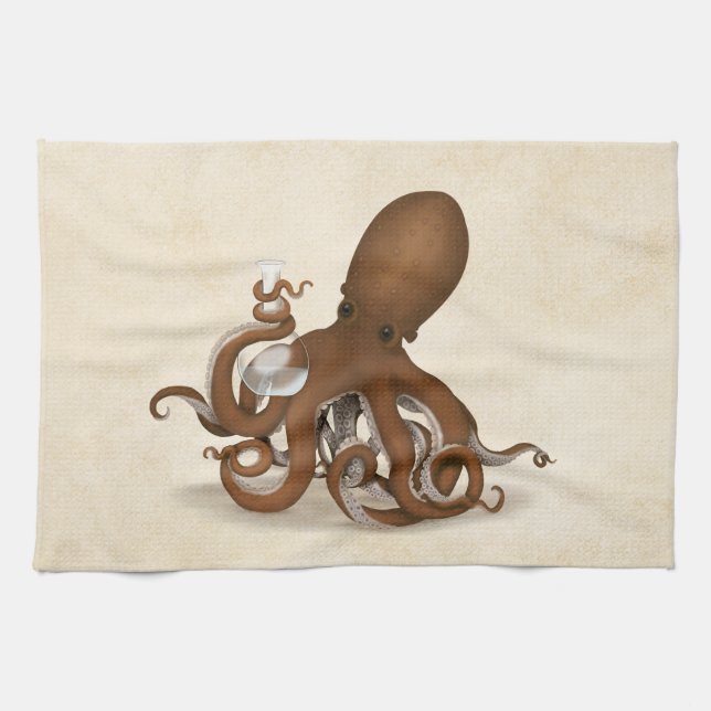 Octopus Holding Glass Flask Chemistry Steampunk Ki Kökshandduk (Horisontell)