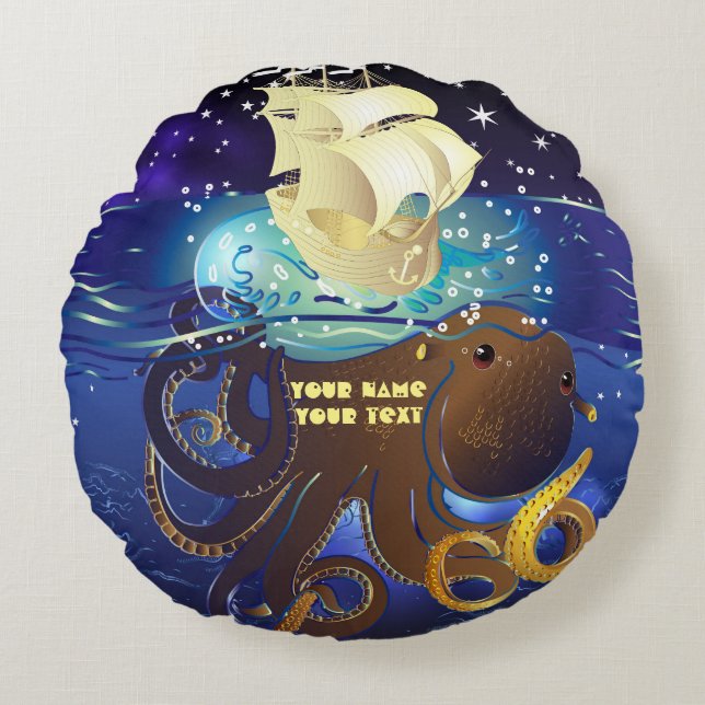 Octopus Huge och Caravella Rund Kudde (Framsidan)