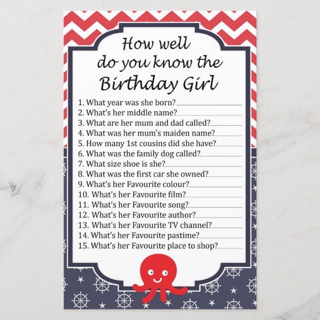 Octopus Hur väl känner du till födelsedagsflickan? (Framsida)