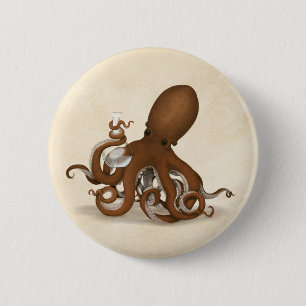 Octopus i laboratoriet Whimsical Steampunk Knapp
