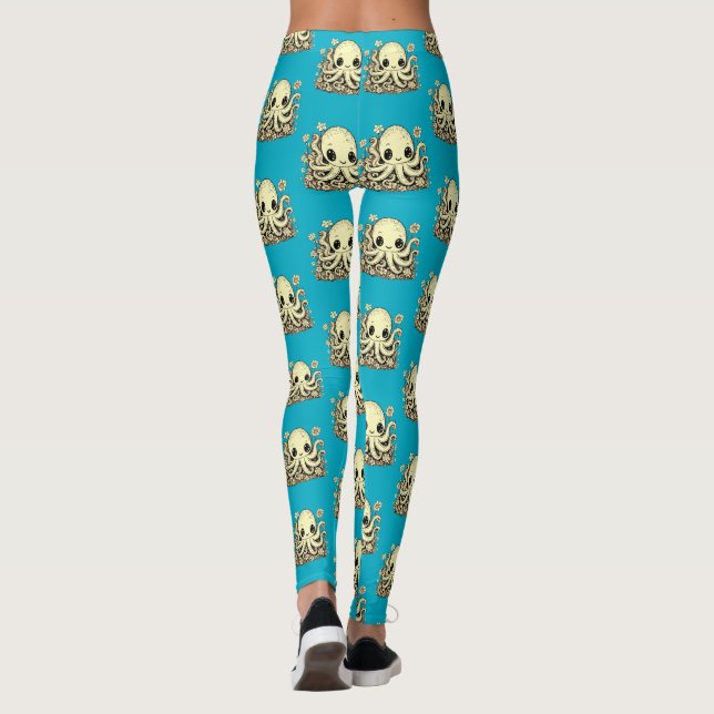 Octopus in Flowers Cute Animal Design Leggings (Baksida)