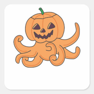 Octopus in Pumpkin Orange Krak Halloween Octopus Fyrkantigt Klistermärke