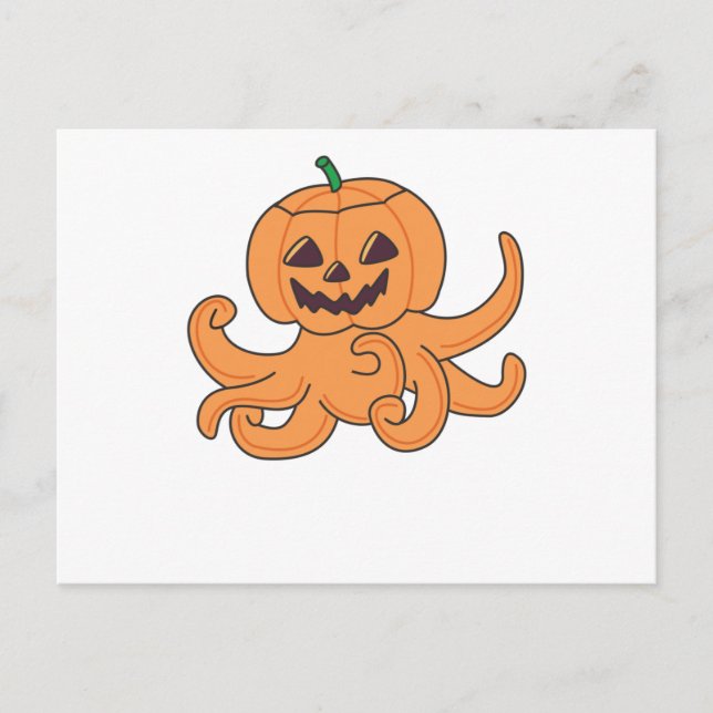 Octopus in Pumpkin Orange Krak Halloween Octopus Vykort (Framsida)