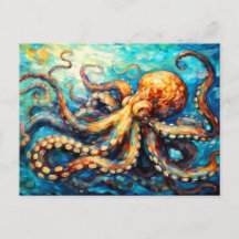 Octopus in Swirling Ocean Oil Painting