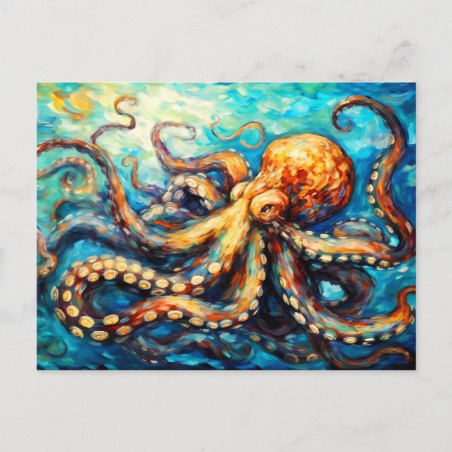 Octopus in Swirling Ocean Oil Painting Vykort (Framsida)