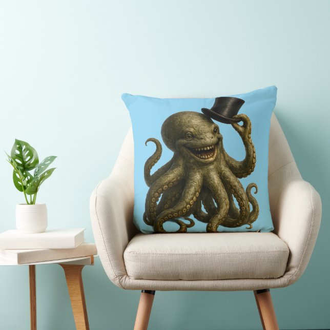 Octopus in top hat, whimsical, nautical art print  kudde (Stol)