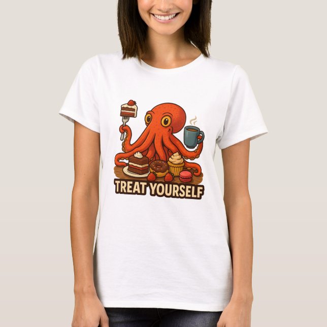 Octopus Indulging in Sweet Delight T Shirt (Framsida)