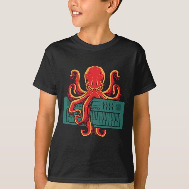 Octopus Japanalog Synth Tangentbord Synthesizer T Shirt (Framsida)
