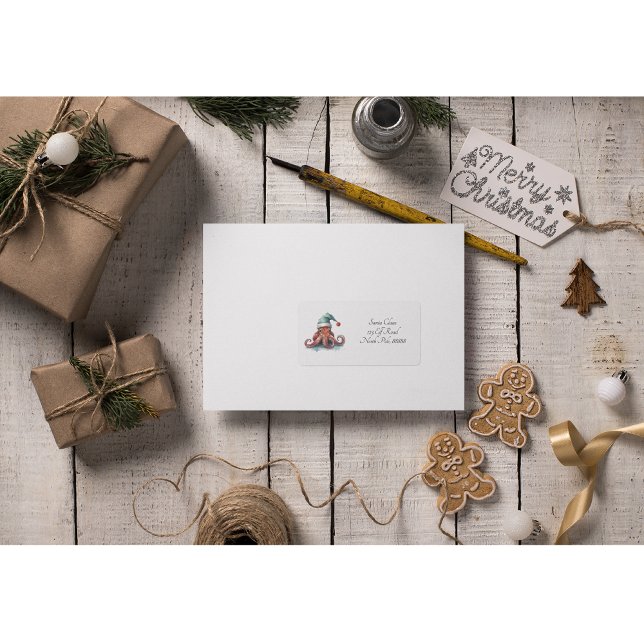 Octopus jul Joy, anpassningsbar Adressetikett (Skapare uppladdad)