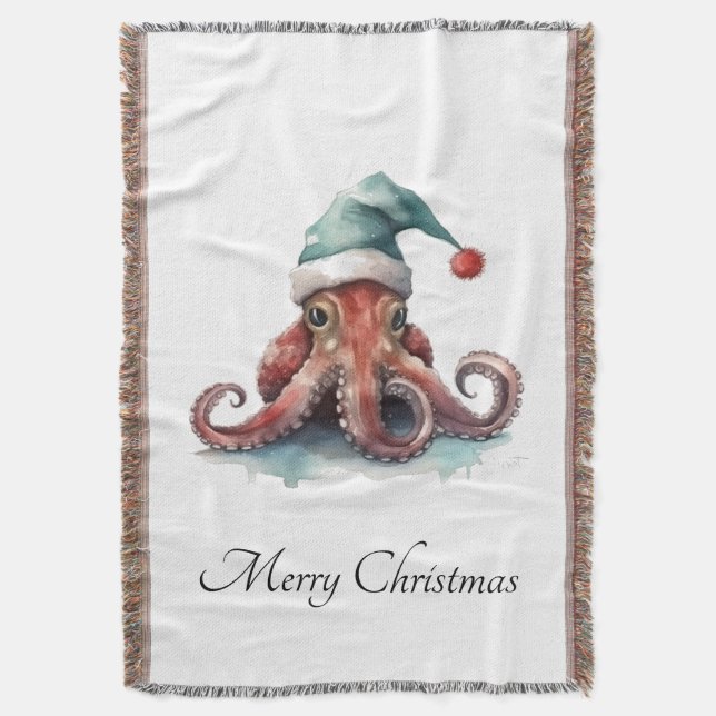 Octopus jul Joy, anpassningsbar Filt (Framsidan Vertikal)