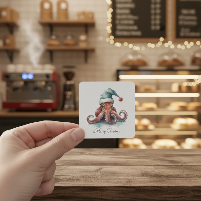 Octopus jul Joy, anpassningsbar Fyrkantigt Klistermärke (Skapare uppladdad)