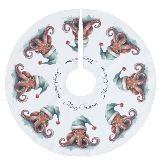 Octopus jul Joy, anpassningsbar Julgransmatta Borstad Polyester (Framsidan)