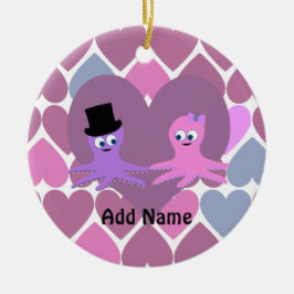 Octopus kärlek med hjärtbakgrund julgransprydnad keramik