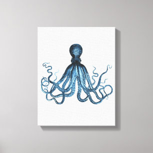 Octopus kraken blå kustvattenfärg canvastryck