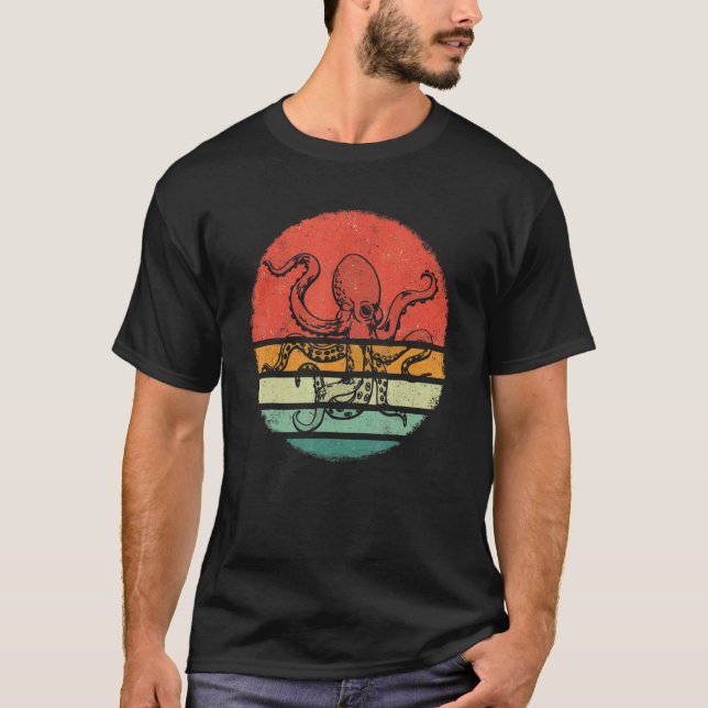 Octopus Kraken Cuttlefish Retro Sunset T Shirt (Framsida)