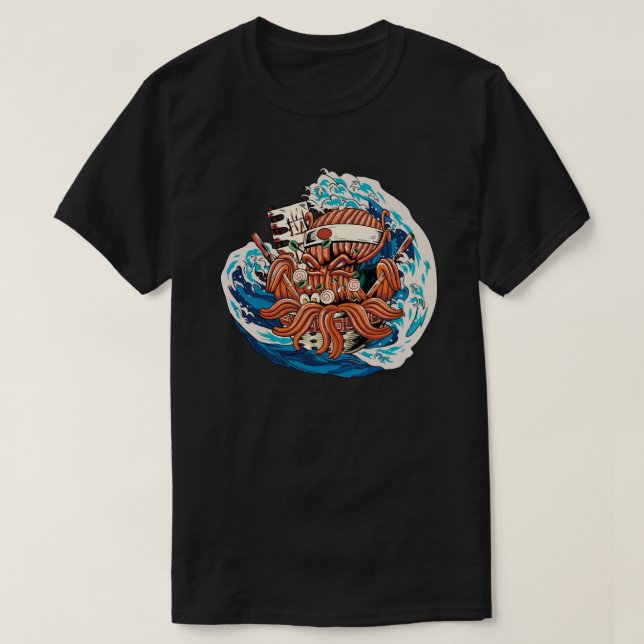 Octopus Kraken Eating japansk Ramen 1 T Shirt (Design framsida)