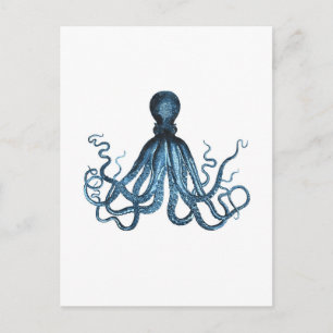 Octopus kraken nautisk havsblått vykort
