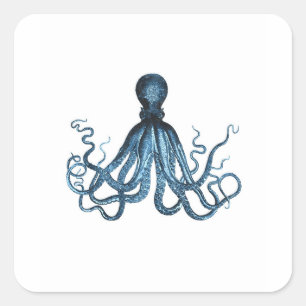 Octopus kraken nautisk kusthavsstrand fyrkantigt klistermärke