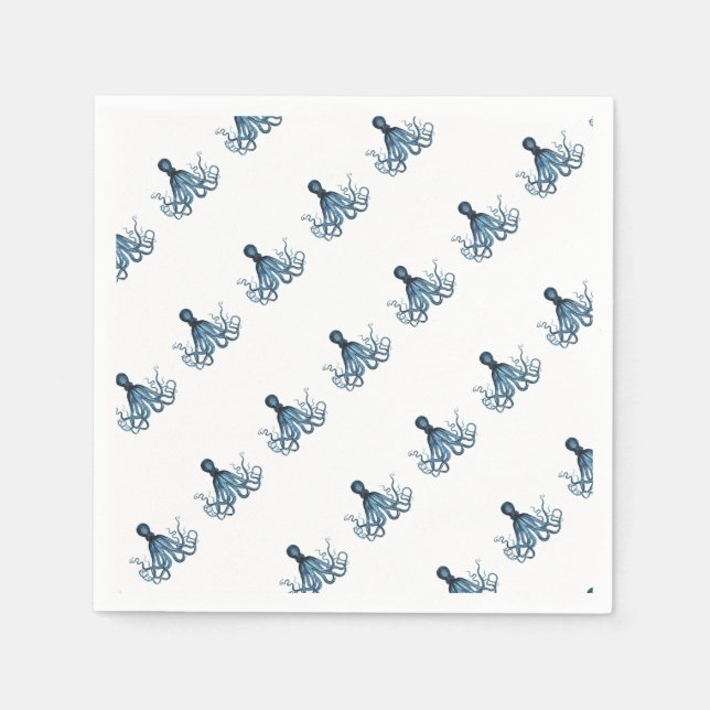 Octopus kraken nautisk strandblått pappersservett (Framsidan)