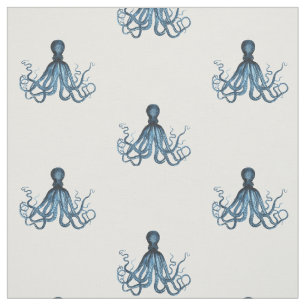 Octopus kraken nautisk strandblått tyg