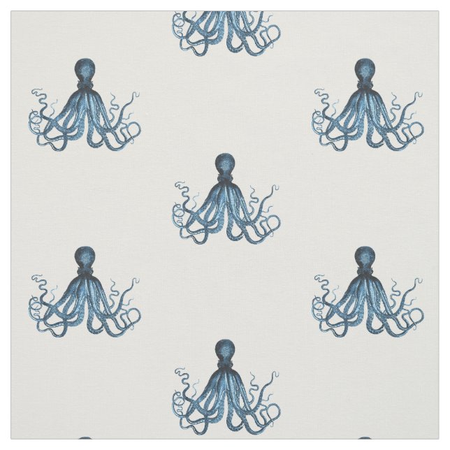 Octopus kraken nautisk strandblått tyg (Provkarta)