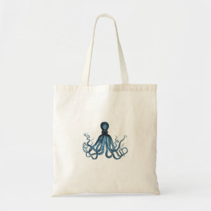 Octopus kraken nautisk strandblått tygkasse