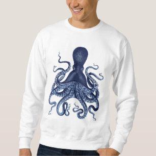 Octopus, Kraken, vintage, engration, nautisk, mors Lång Ärmad Tröja